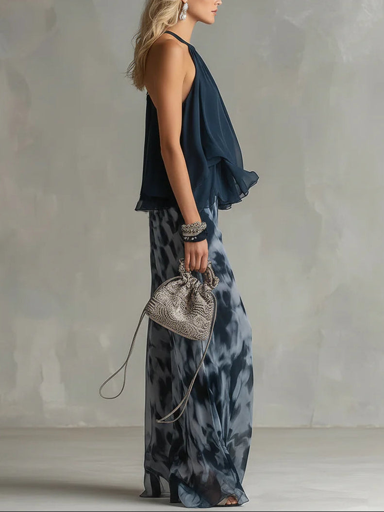 Sofia Halter Neck Top and Printed Wide-leg Trousers Set