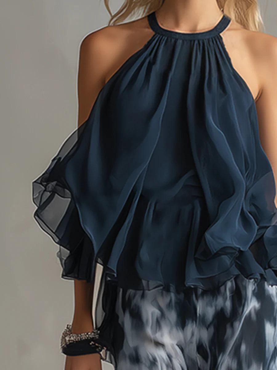 Sofia Halter Neck Top and Printed Wide-leg Trousers Set