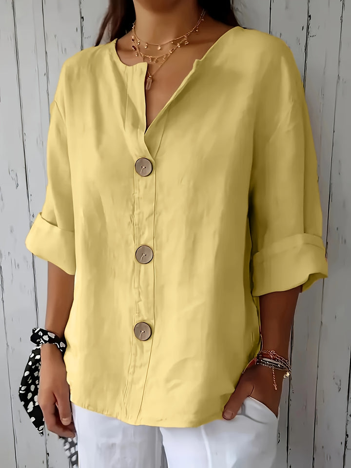 ELOISE™ – Relaxed Linen-Feel Button Blouse