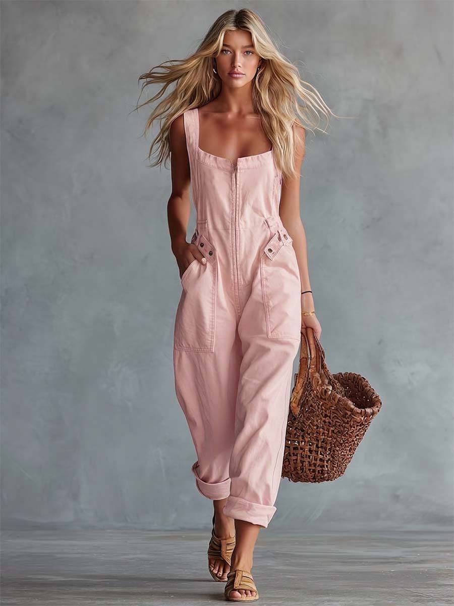 Clara™ | Vintage Zip Front Denim One-Piece