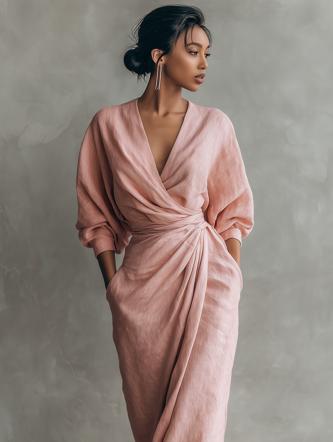 MARGOT™ – Draped Wrap Linen Maxi Dress
