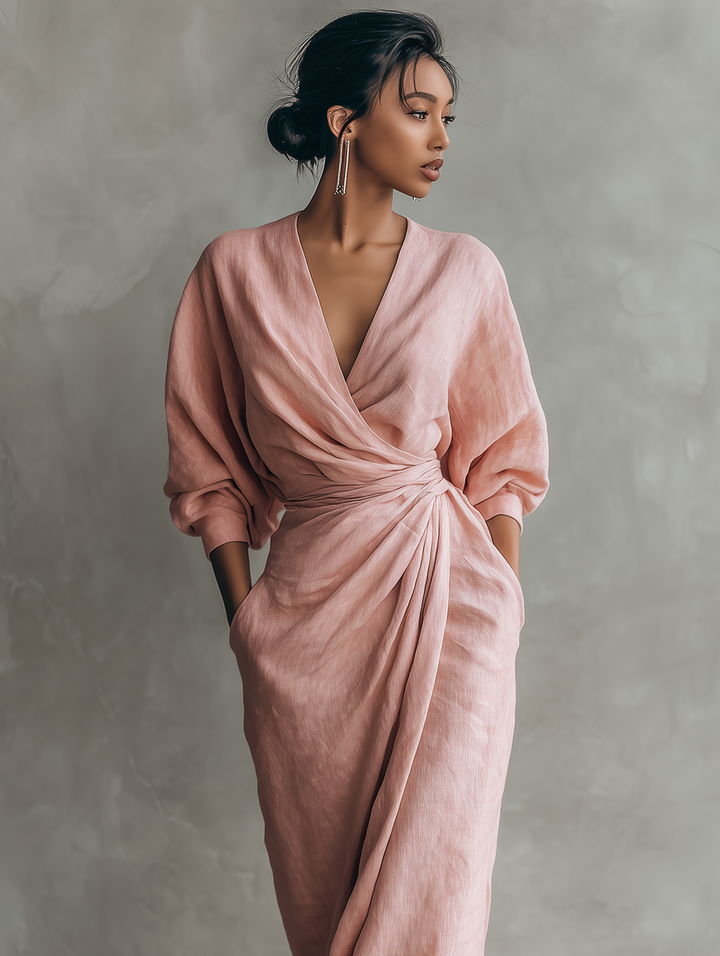 MARGOT™ – Draped Wrap Linen Maxi Dress
