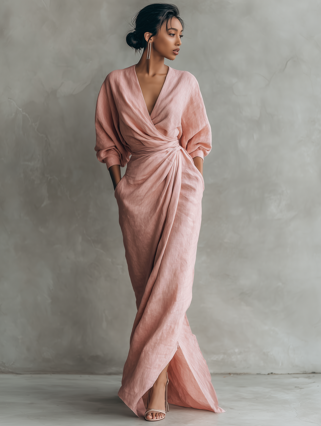 MARGOT™ – Draped Wrap Linen Maxi Dress