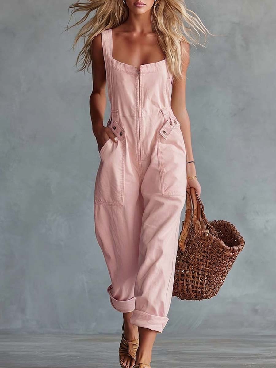 Clara™ | Vintage Zip Front Denim One-Piece
