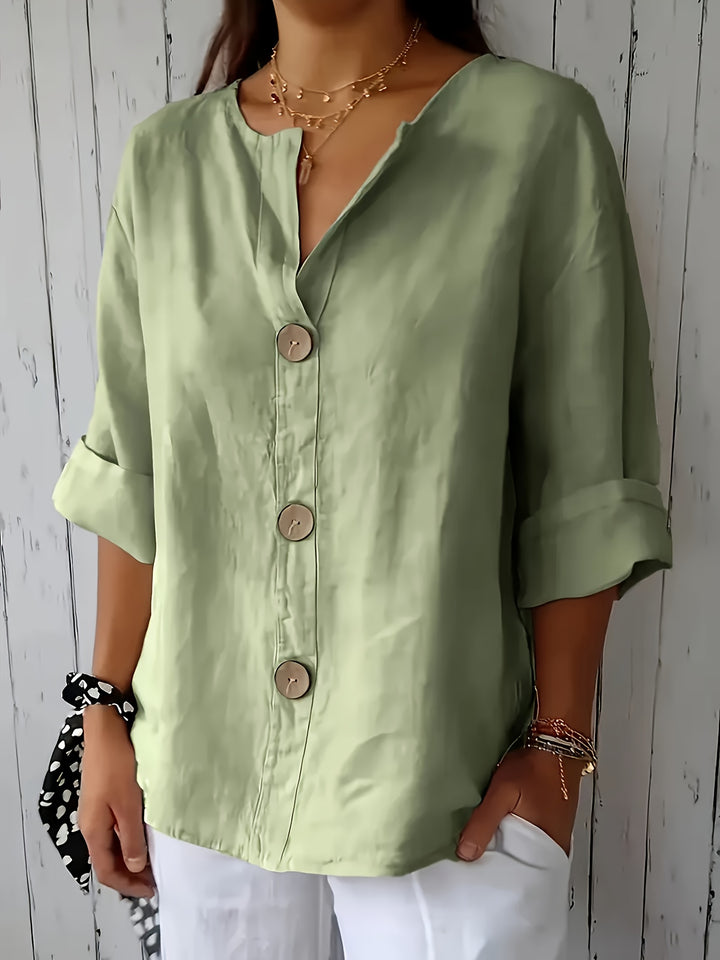 ELOISE™ – Relaxed Linen-Feel Button Blouse