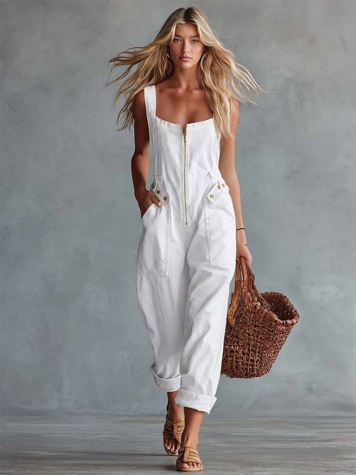 Clara™ | Vintage Zip Front Denim One-Piece