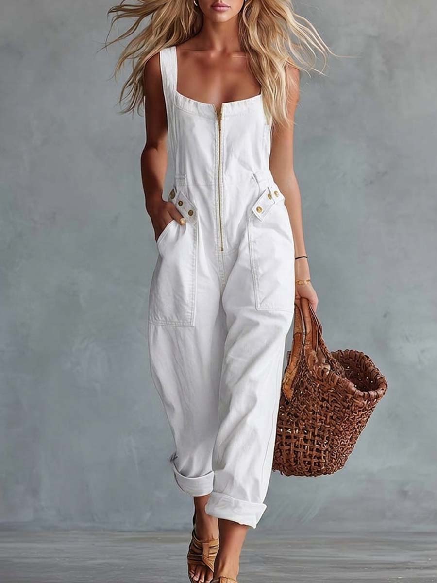 Clara™ | Vintage Zip Front Denim One-Piece