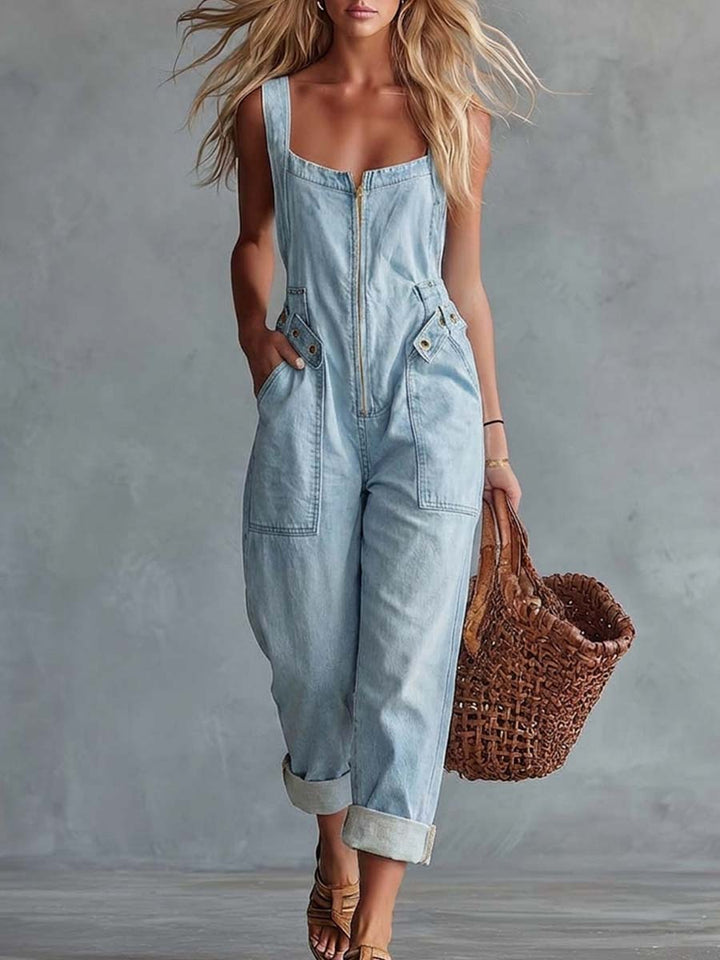 Clara™ | Vintage Zip Front Denim One-Piece