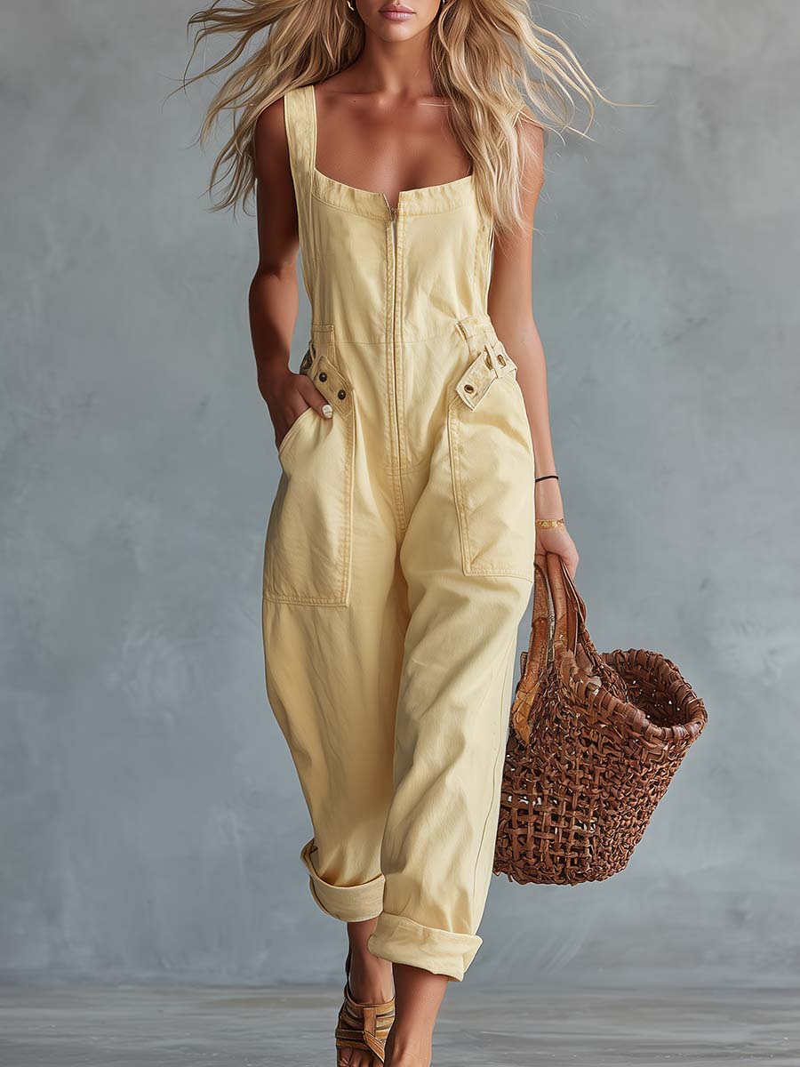 Clara™ | Vintage Zip Front Denim One-Piece