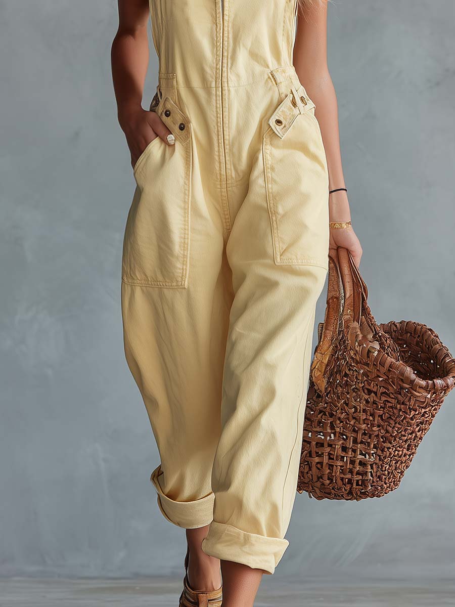 Clara™ | Vintage Zip Front Denim One-Piece
