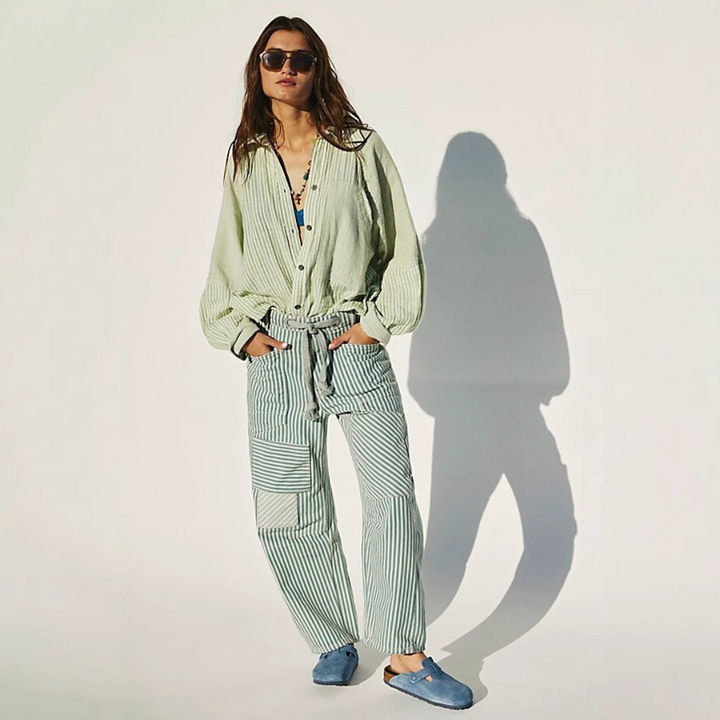PERLAH™ – Chic Stripe Drawstring Wide-Leg Trousers