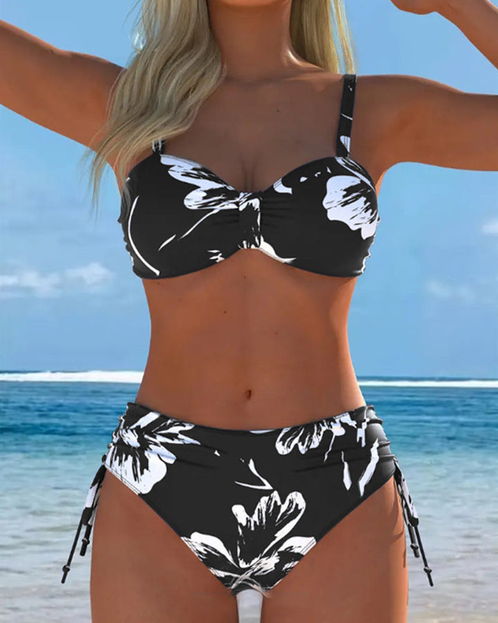 Printed Pattern Cut-Out Halter Bikini