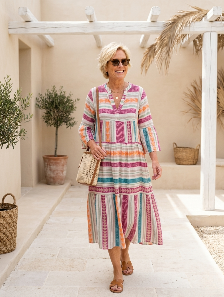 HELENA™ – Bold Boho Print Midi Dress