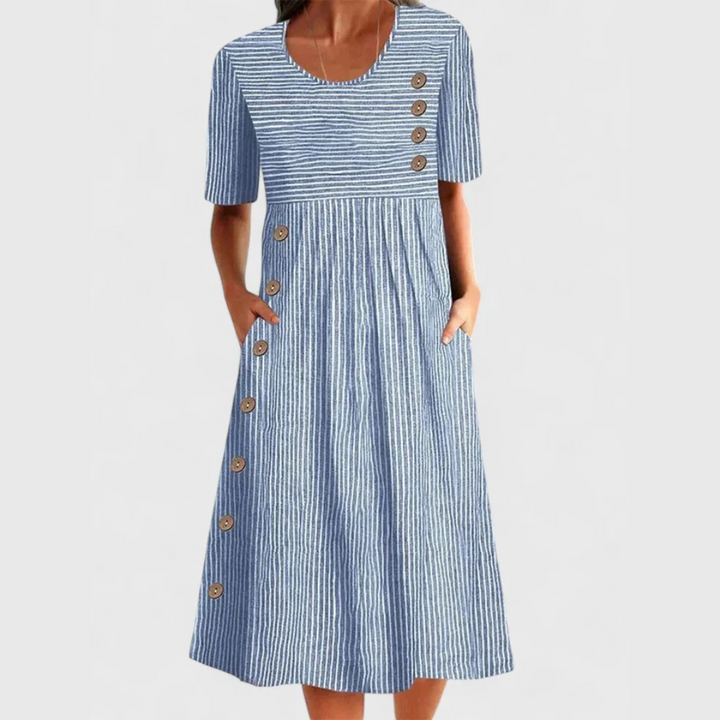 BEATRICE™ – Breathable Pinstripe Midi Dress