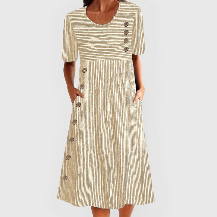 BEATRICE™ – Breathable Pinstripe Midi Dress