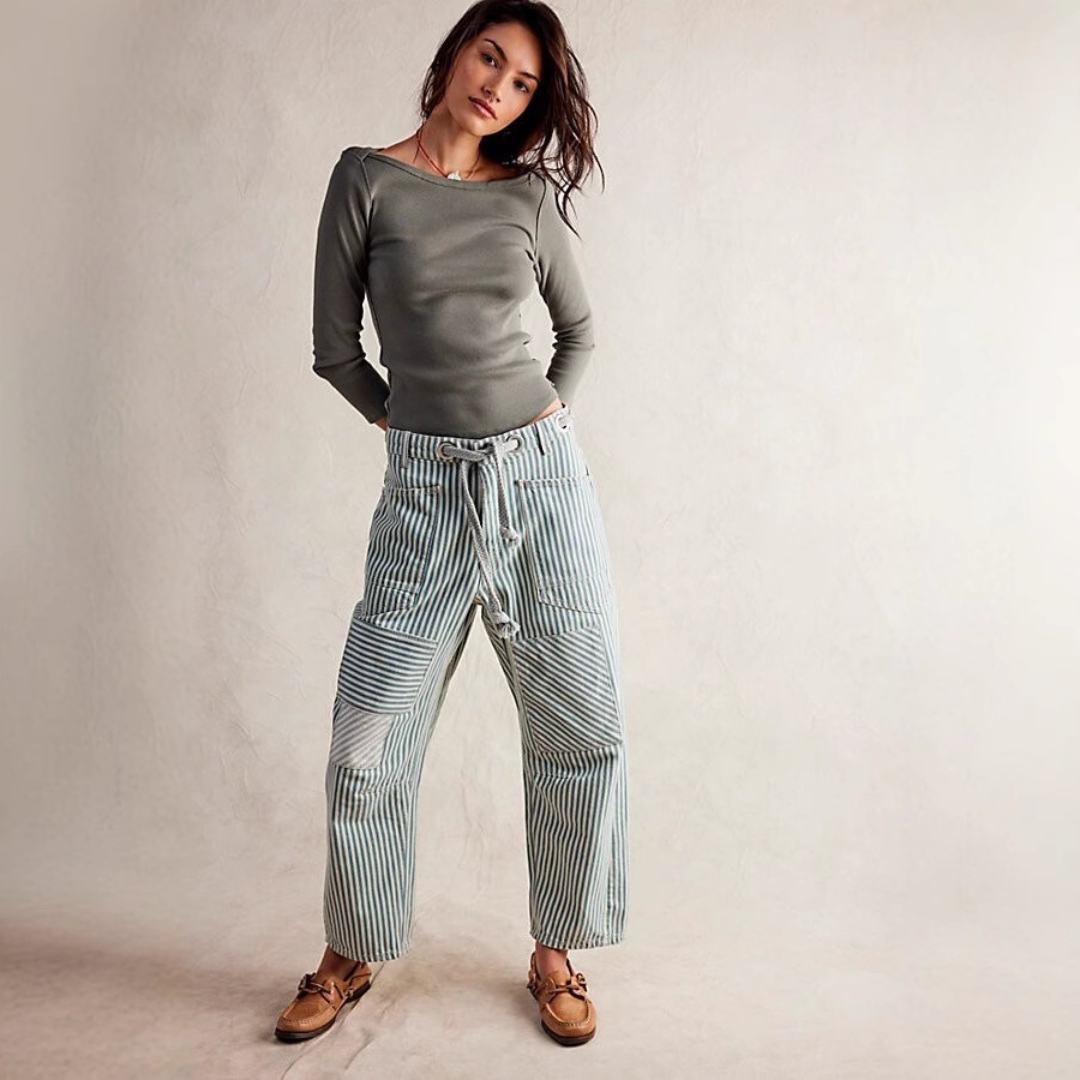 PERLAH™ – Chic Stripe Drawstring Wide-Leg Trousers