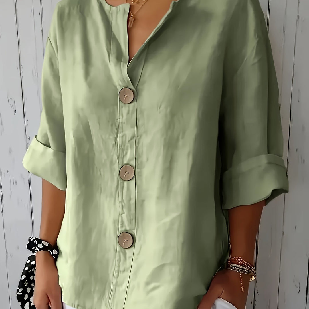 ELOISE™ – Relaxed Linen-Feel Button Blouse