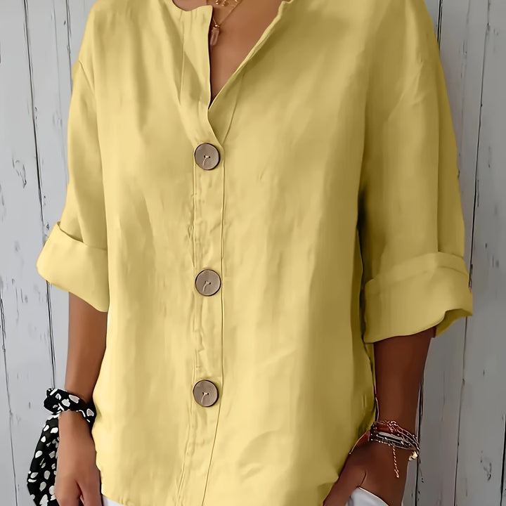ELOISE™ – Relaxed Linen-Feel Button Blouse