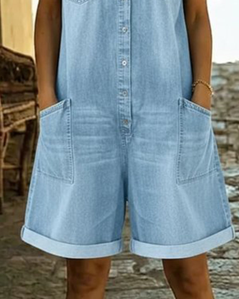 ROXANE™ – Short-Sleeve Denim Jumpsuit