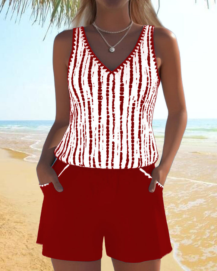Printed Two-Piece Swimsuit with Relaxed V-Neck