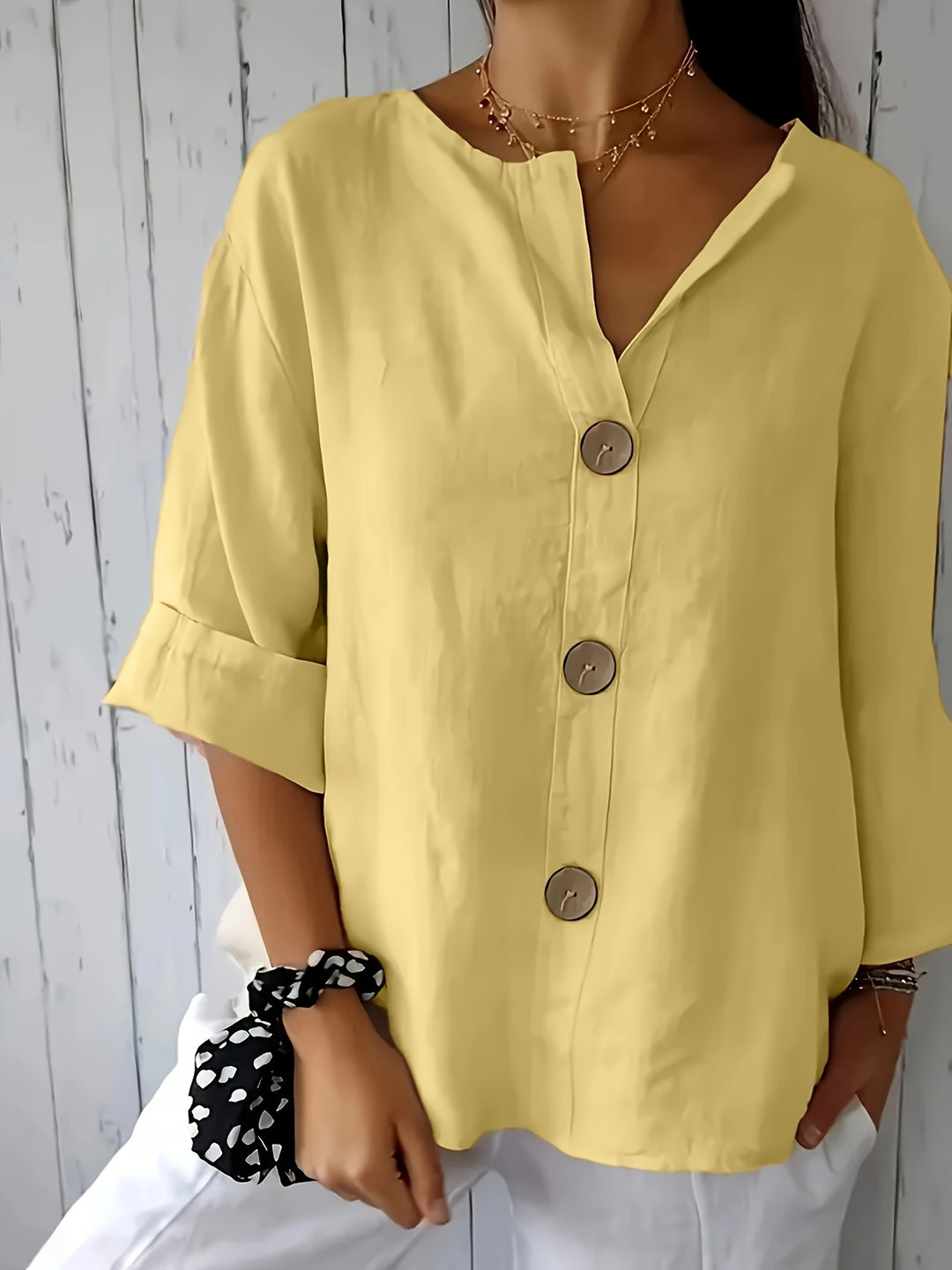 ELOISE™ – Relaxed Linen-Feel Button Blouse