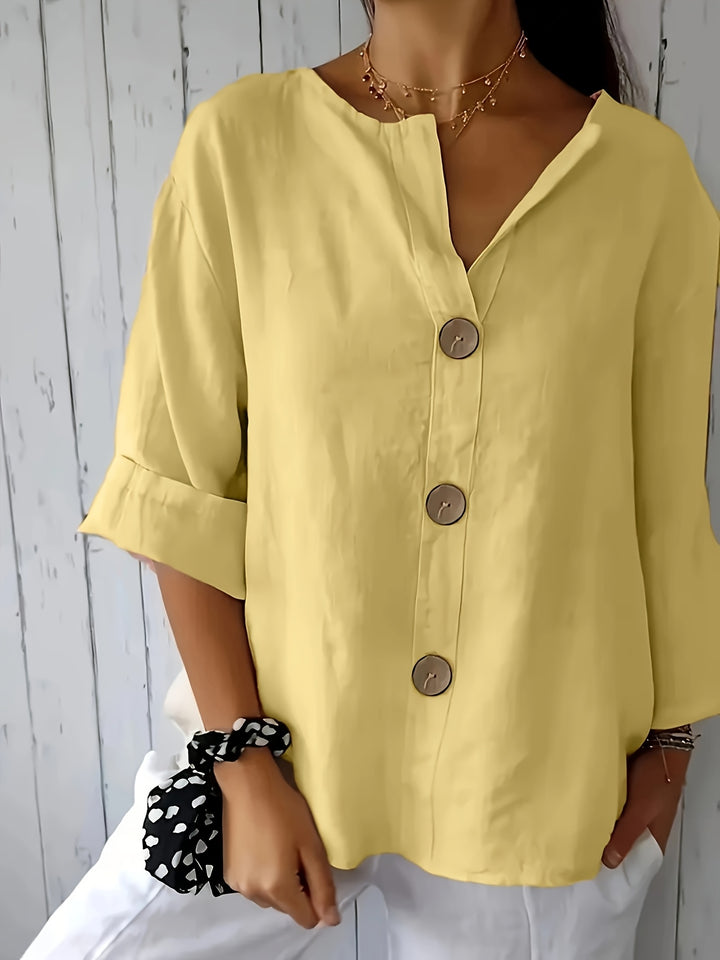 ELOISE™ – Relaxed Linen-Feel Button Blouse