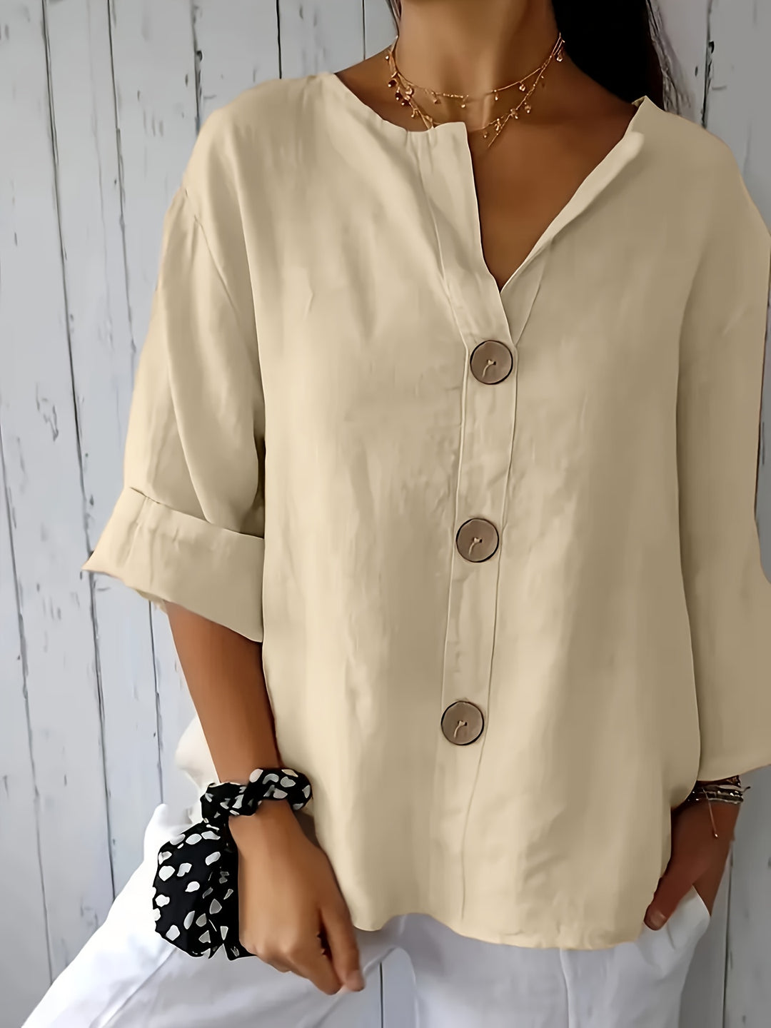 ELOISE™ – Relaxed Linen-Feel Button Blouse
