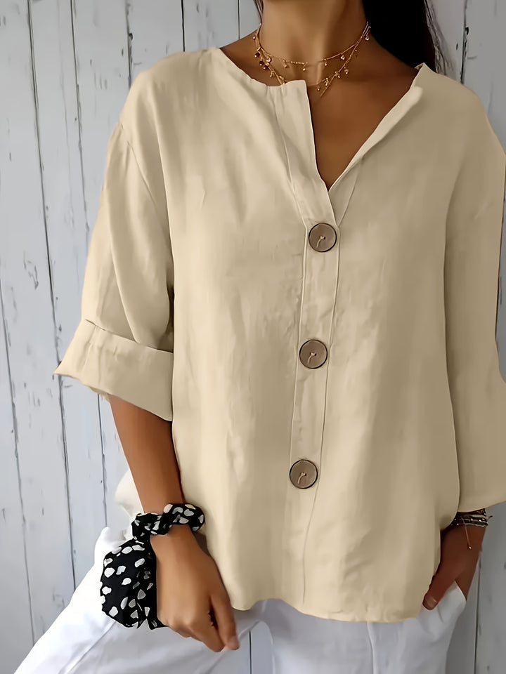 ELOISE™ – Relaxed Linen-Feel Button Blouse