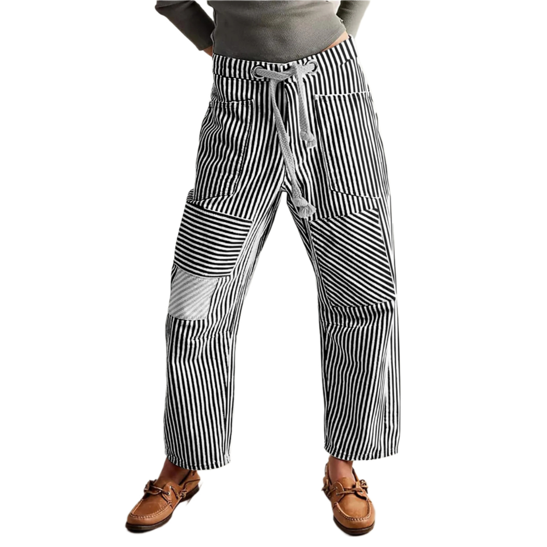 PERLAH™ – Chic Stripe Drawstring Wide-Leg Trousers