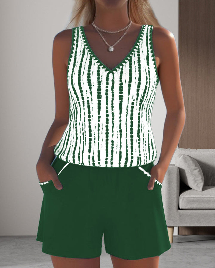 Printed Two-Piece Swimsuit with Relaxed V-Neck