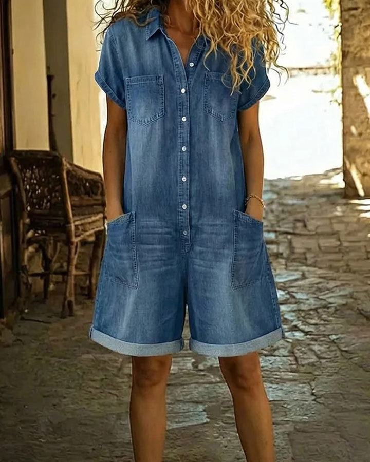 ROXANE™ – Short-Sleeve Denim Jumpsuit
