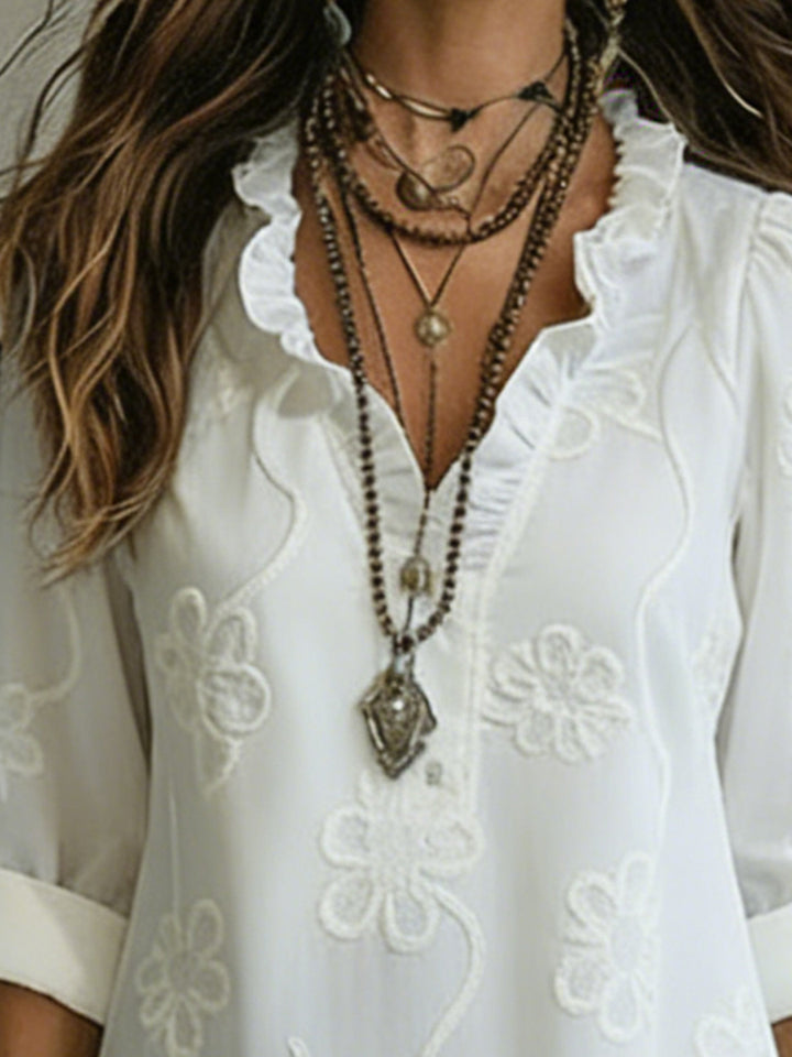 VIVIENNE™ – Vintage Floral Ruffle Collar Maxi Dress