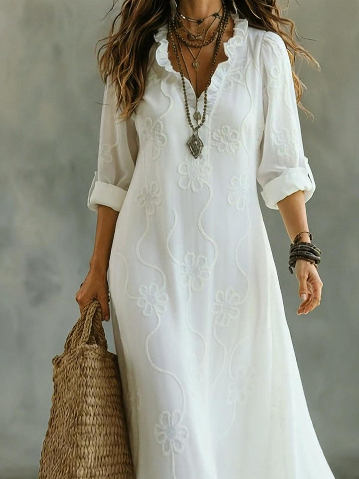 VIVIENNE™ – Vintage Floral Ruffle Collar Maxi Dress