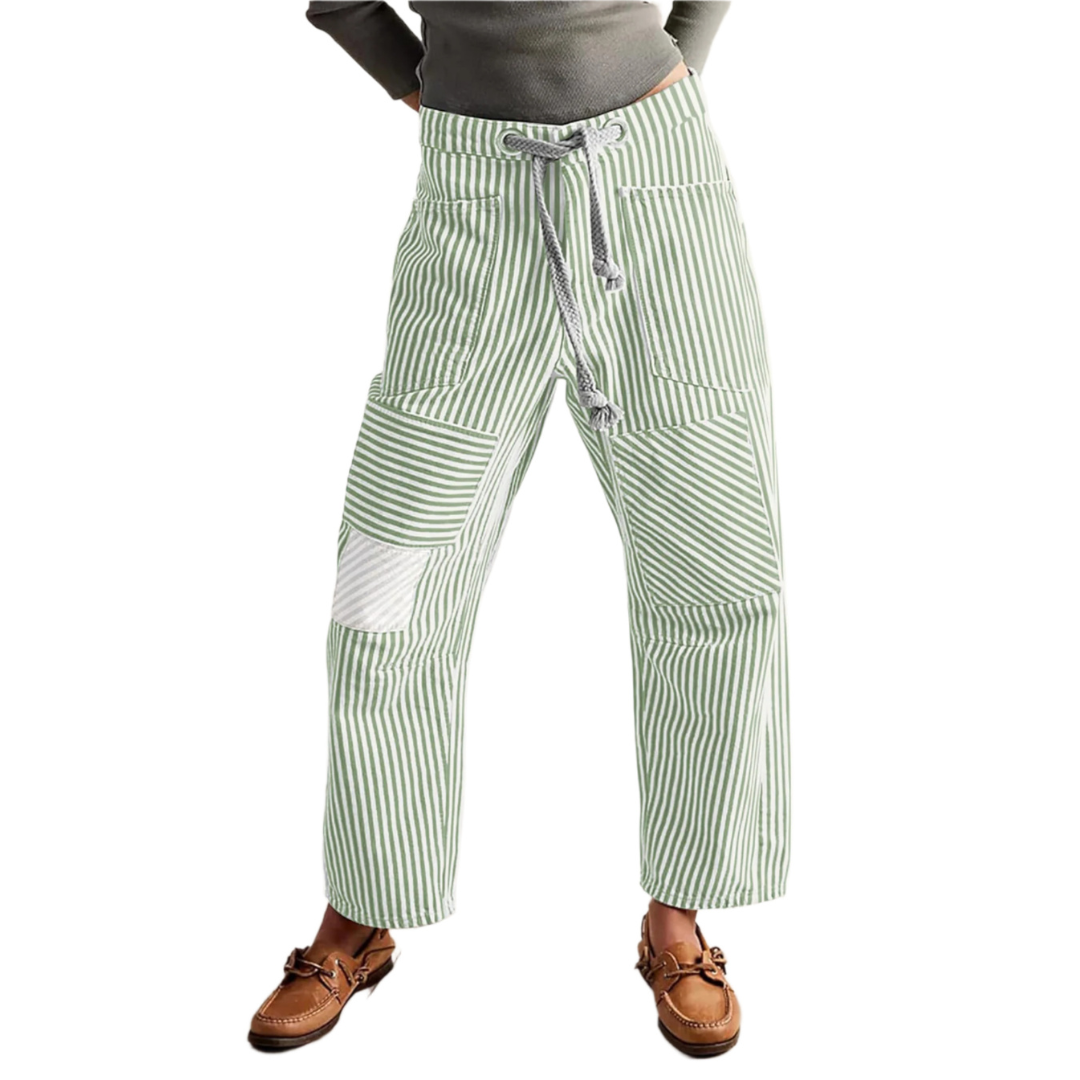 PERLAH™ – Chic Stripe Drawstring Wide-Leg Trousers