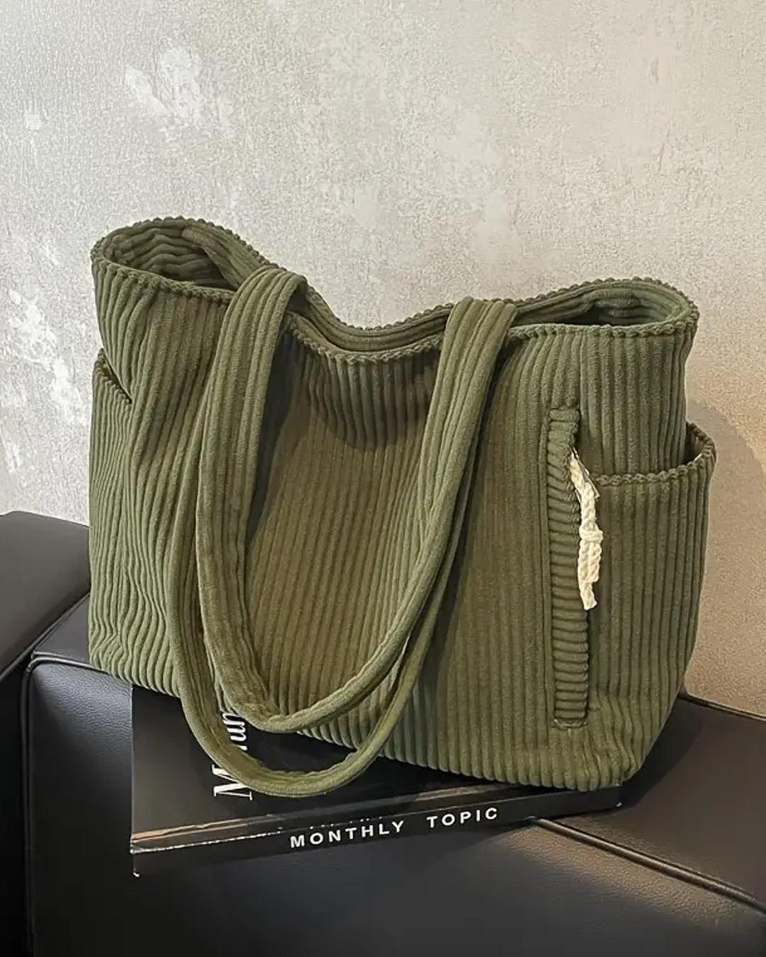 SOCIANI™ – Trending Ribbed Tote Bag with Drawstring Detail