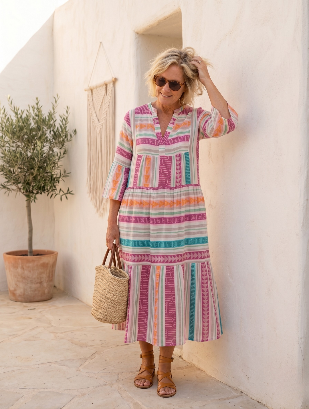 HELENA™ – Bold Boho Print Midi Dress