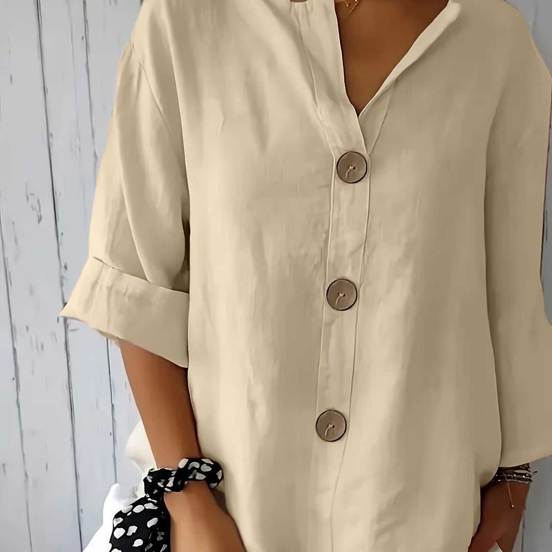 ELOISE™ – Relaxed Linen-Feel Button Blouse
