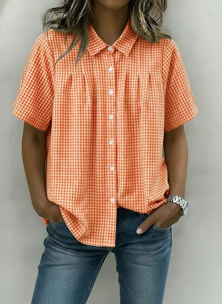 ANNE™ – Classic Gingham Short Sleeve Blouse