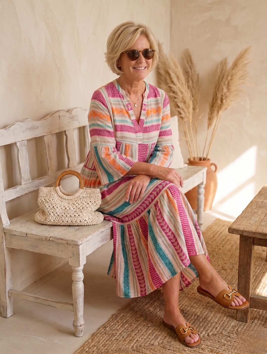 HELENA™ – Bold Boho Print Midi Dress