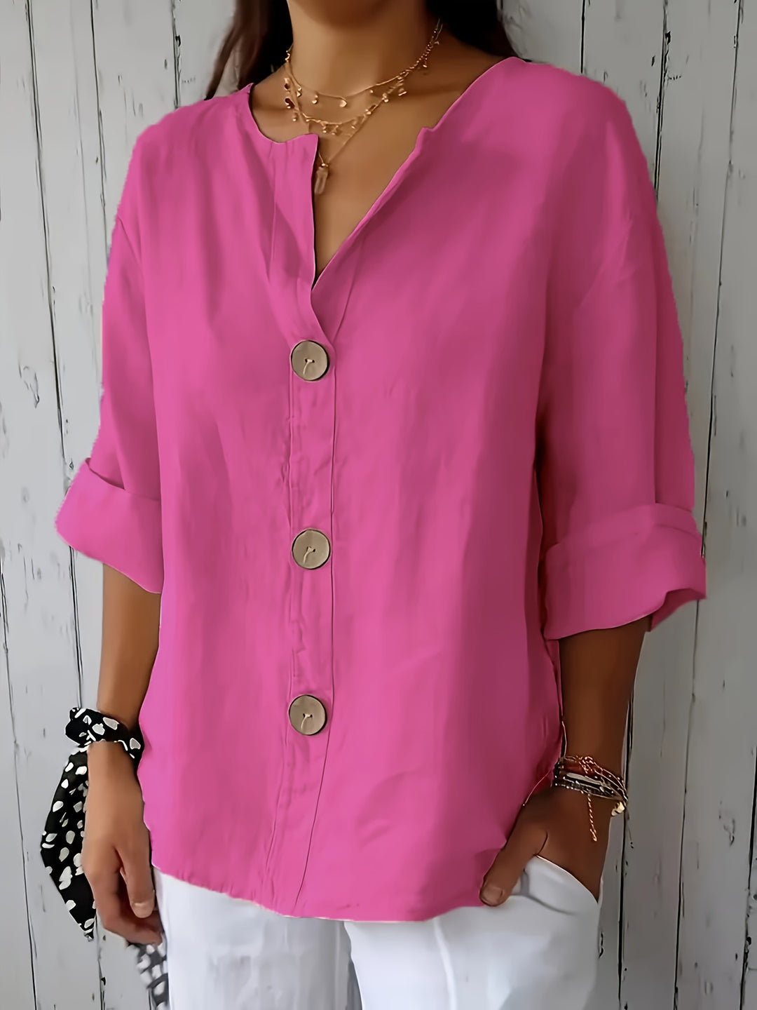 ELOISE™ – Relaxed Linen-Feel Button Blouse