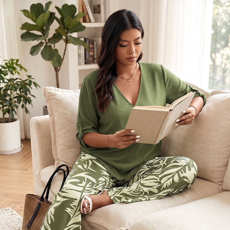 RENÉE™ –Botanical Print Two-Piece Lounge Set