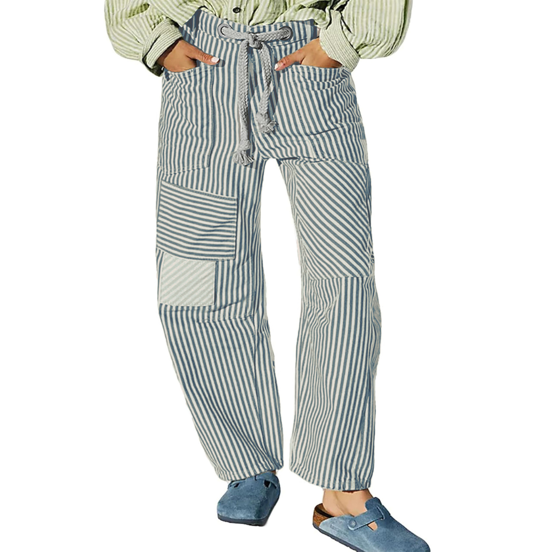 PERLAH™ – Chic Stripe Drawstring Wide-Leg Trousers