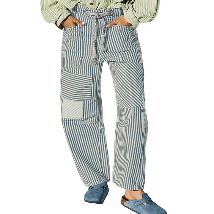 PERLAH™ – Chic Stripe Drawstring Wide-Leg Trousers