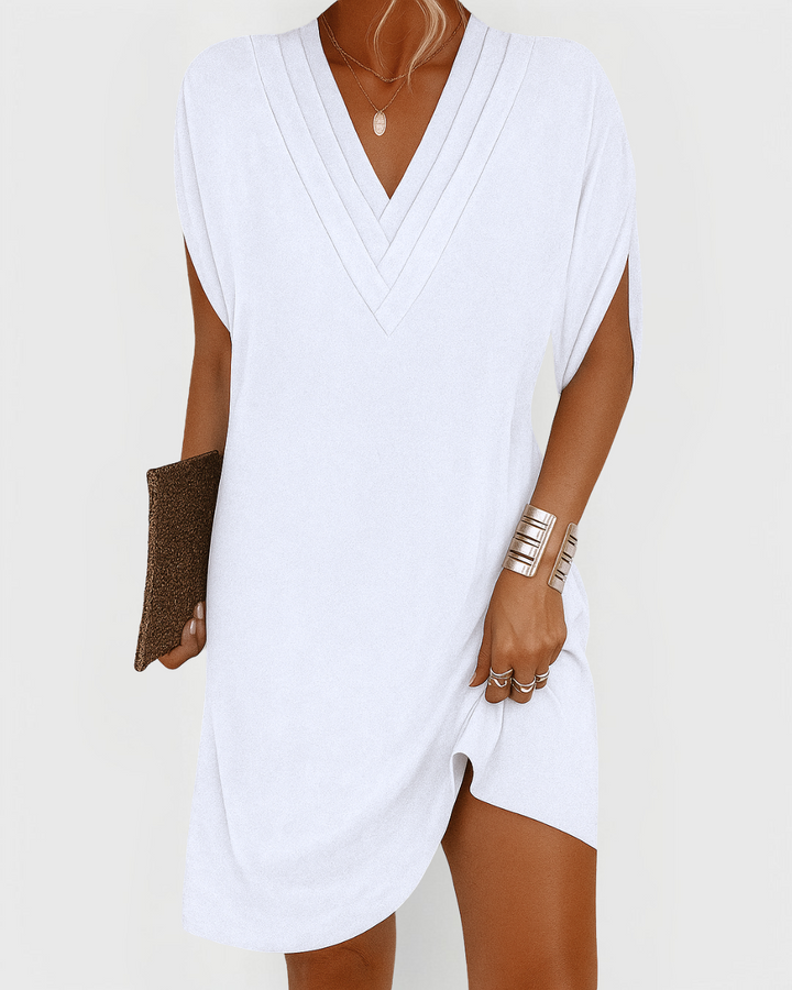 AVA™ – Relaxed V-Neck Tulip Hem Dress