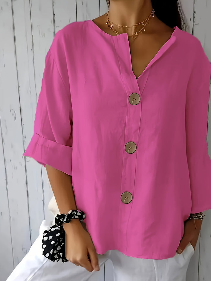 ELOISE™ – Relaxed Linen-Feel Button Blouse