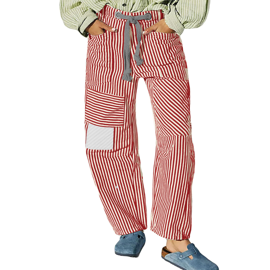 PERLAH™ – Chic Stripe Drawstring Wide-Leg Trousers