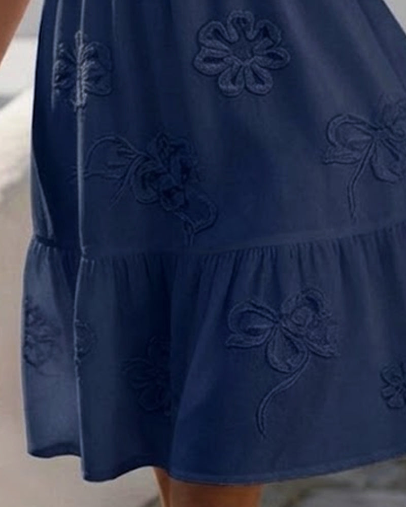 MARGOT™ – Short Puff Sleeve Floral Print Midi Dress