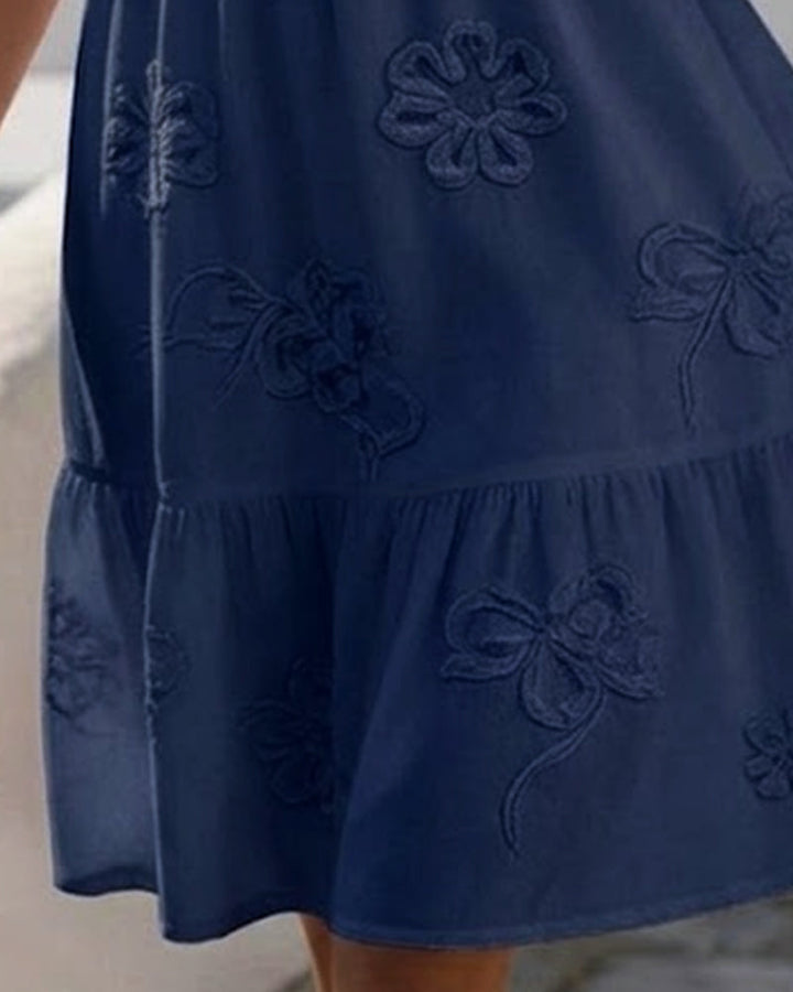 MARGOT™ – Short Puff Sleeve Floral Print Midi Dress