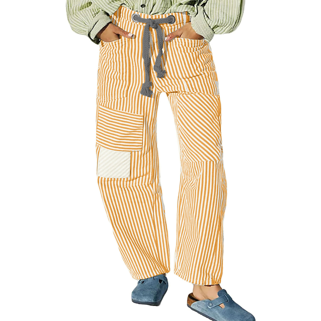 PERLAH™ – Chic Stripe Drawstring Wide-Leg Trousers