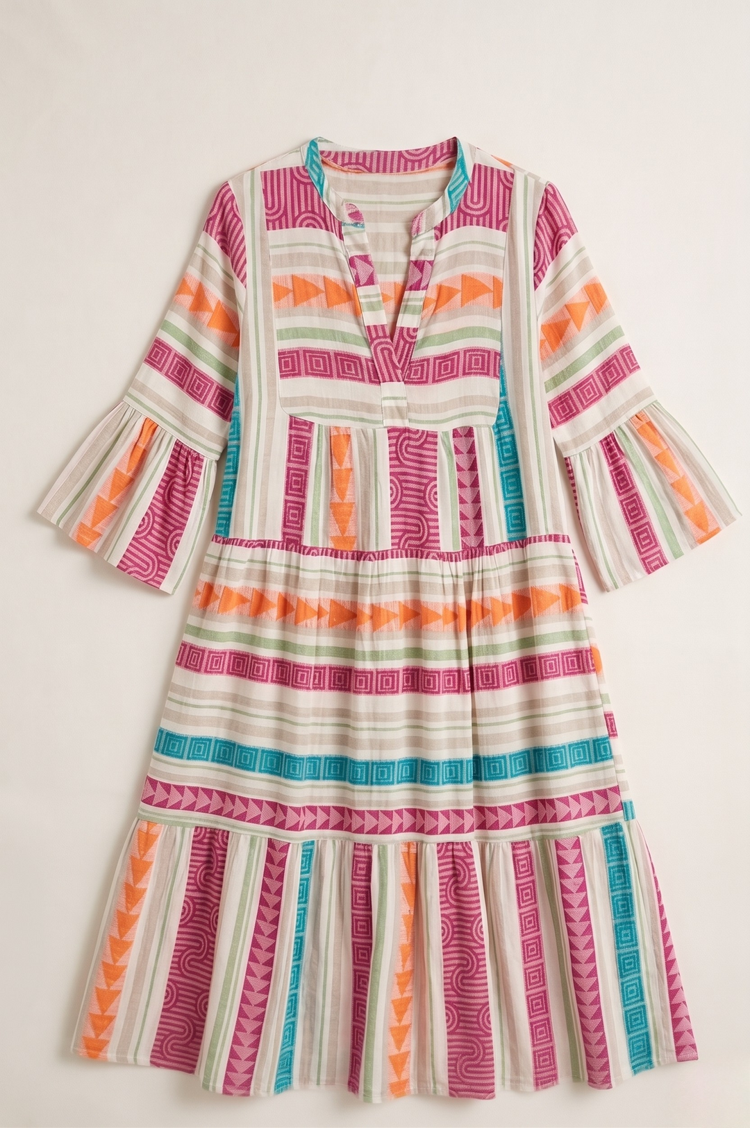 HELENA™ – Bold Boho Print Midi Dress